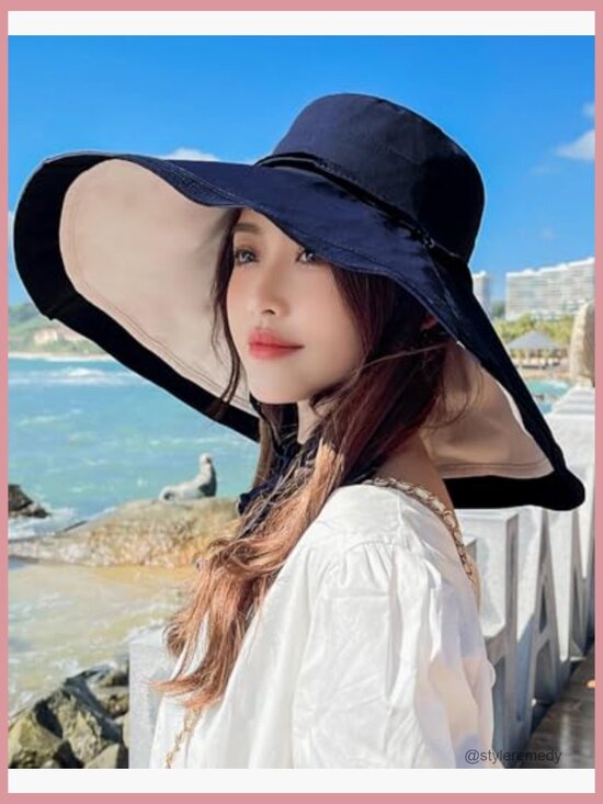 UPF 50+ Wide Brim Sun Hat Wired Edge Reversible Foldable Travel UV Protection